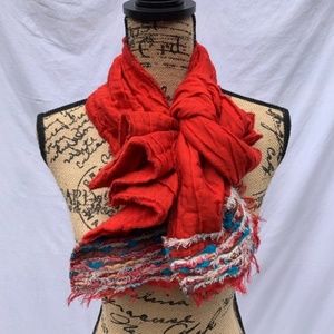 Boho Red Scarf  | Multi Colored Trim | Fringe